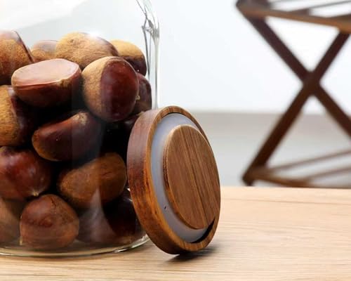 2-Pack Glass Storage Jars with Wooden Lids Single 41 fl oz/1200ml, Glass Canister Set,Airtight Containers for Kitchen Dry Goods, Coffee, Tea, Sugar,Flour ,Candy, Cookie, Pasta - size: Mini