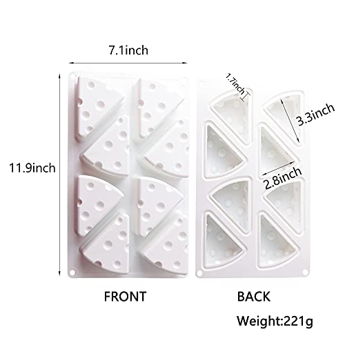 Cheese Shape Silicone Mold, BPA Free 8 Cavities Food Grade Mould for Cheese Cake Mousse Cake Brownies Chocolate Cheese Ice Cream Soap 11.9''x7.1''x1.7''