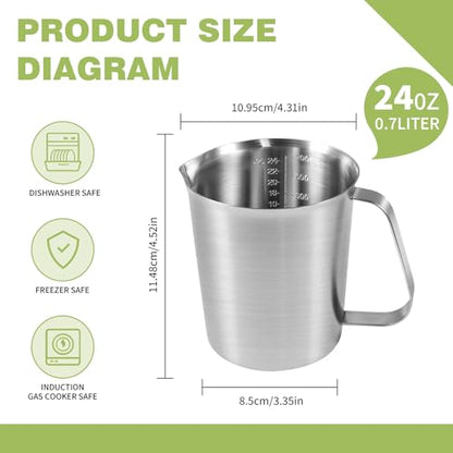 Stainless Steel Measuring Cup with Easy-Read Scales, Unbreakable, Comfort Grip Handle for Cooking, Baking, Mixing Drinks, Pet Food (24oz) - size: 24oz