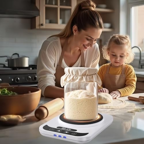 Sourdough Starter Warmer Mat | Precise 1°F Thermostat 70-100°F | 12H Auto Timer | Cooking Heating Pad for Bread Baking, Yogurt Making & Home Baking - color: White