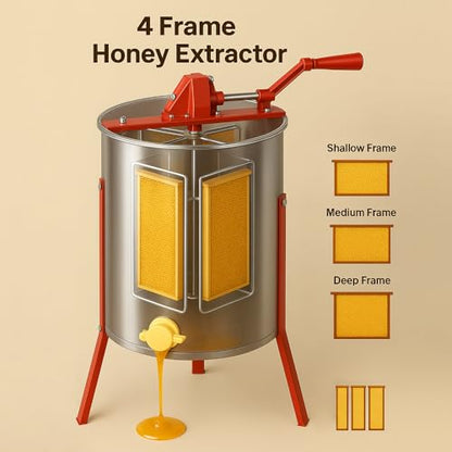 HE4MAN 4 Frame Beekeeping 304 Stainless Steel Drum Honey Extractor with Stand - Manual