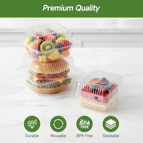 Dealusy 100 Pack Extra Heavy Duty Clear Slice Cake Carriers, Plastic Food Storage Containers, Premium Disposable Takeout Containers with Lids, To Go Boxes for Hamburger, Cake, Dessert, Salad, Sandwich