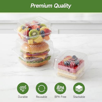 Dealusy 100 Pack Extra Heavy Duty Clear Slice Cake Carriers, Plastic Food Storage Containers, Premium Disposable Takeout Containers with Lids, To Go Boxes for Hamburger, Cake, Dessert, Salad, Sandwich