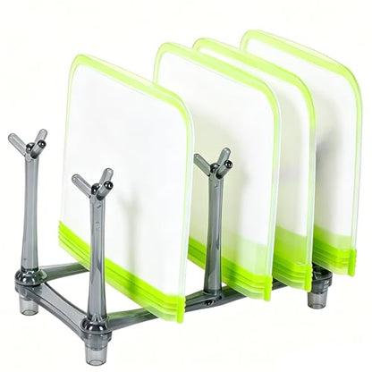 Plastic Bag Drying Rack, 6-Branch Stand for Reusable Bags, Bottle Drying Rack,Cup Drying Rack, Compact Countertop Organizer for Kitchen, Gray