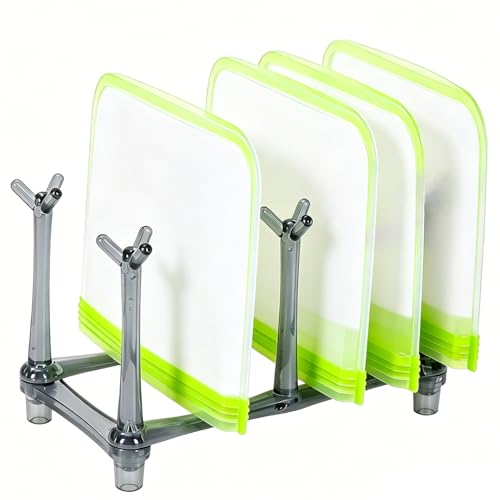 Plastic Bag Drying Rack, 6-Branch Stand for Reusable Bags, Bottle Drying Rack,Cup Drying Rack, Compact Countertop Organizer for Kitchen, Gray