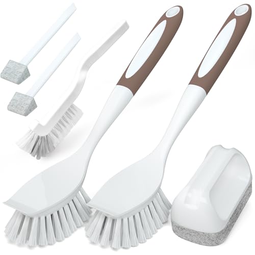 Holikme Cleaning Brush Set, Scouring Pad for Cleaning, Groove Gap Brushes for Pot, Pan, Kitchen Sink, Wire Brushes (Brown) - color: Brown