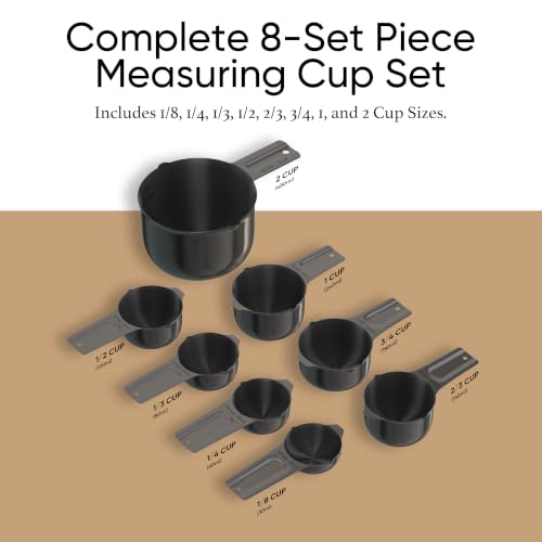 Color Up Measuring Cup Set, 8 Piece – Includes 2 Cup, Black Finish, Stainless Steel, Accurate for Wet & Dry Ingredients, Embossed Markings, Easy-Pour Spouts, Dishwasher-Safe, Kitchen Essential - color: Black