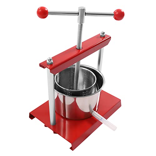Cheese Tincture Herb Fruit Wine Manual Press - 0.8Gallon Stainless Steel Barrels Press Machine for Juice,Vegetable,Wine,Olive Oil（Silver, Red）