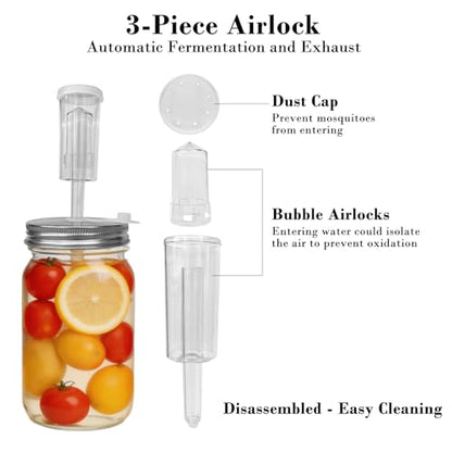 Fermentation Lids Kit for Wide Mouth Mason Jars | 6 304 Stainless Steel Fermenting Lids with 6 Airlocks, 6 Silicone Rings & Grommets-Complete Mason Jar Fermentation Set for Brewing, Fermenting(No Jars - size: 304 stainless steel lid and air valve