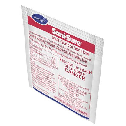 Diversey Sani-Sure Multi-Surface Sanitizer, 100 x 0.125 oz Packets | Food Contact Surfaces, Countertops, Sinks, Tables, Sanitizing Powder Packets - size: 0.13 Ounce (Pack of 100)
