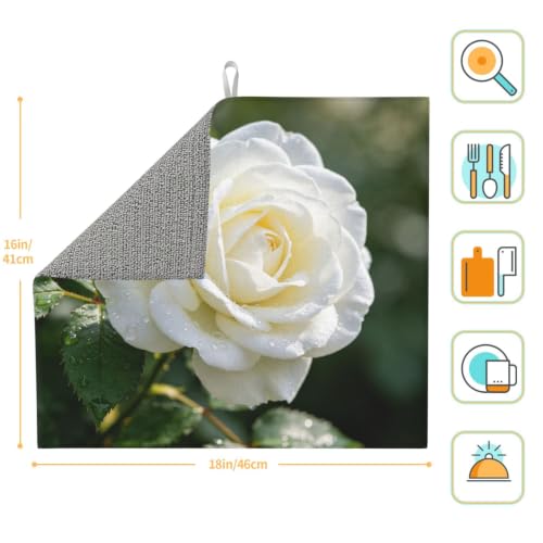 White Rose Dish Drying Mat for Kitchen Counter, Absorbent Microfiber Drainer Mats, Non-slip Kitchen Draining Mat for Coffee Machine Dish Rack Pad 18"x16" Dish Drainer Pad - color: White Rose