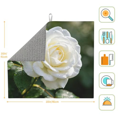 White Rose Dish Drying Mat for Kitchen Counter, Absorbent Microfiber Drainer Mats, Non-slip Kitchen Draining Mat for Coffee Machine Dish Rack Pad 18"x16" Dish Drainer Pad - color: White Rose