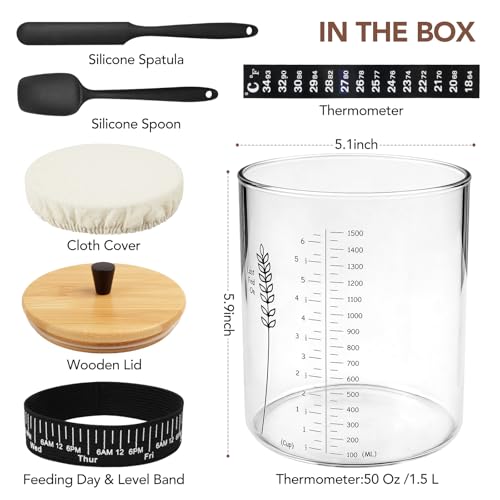 50oz Sourdough Starter Jar Kit, Wide Mouth Sourdough Jar | Sourdough Starter Kit & Sourdough Bread Baking Supplies, Sour Dough Starter Jars for Beginners and Pro(1 Pack) - size: Wide mouth- 1 Pack