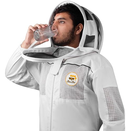Generic Beekeeping Bee Cotton Semi Ventilated Jacket with Hood Style Veil (3XL) - size: 3X-Large