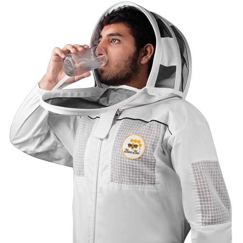Generic Beekeeping Bee Cotton Semi Ventilated Jacket with Hood Style Veil (2XL) - size: XX-Large