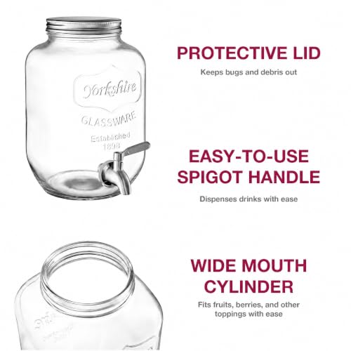 FineDine Glass Drink Dispenser with Stand & Stainless Steel Spigot – 1 Gallon drink dispensers for parties, glass beverage dispenser Set, punch bowl for Lemonade, Juice, 2 Pack - color: Clear
