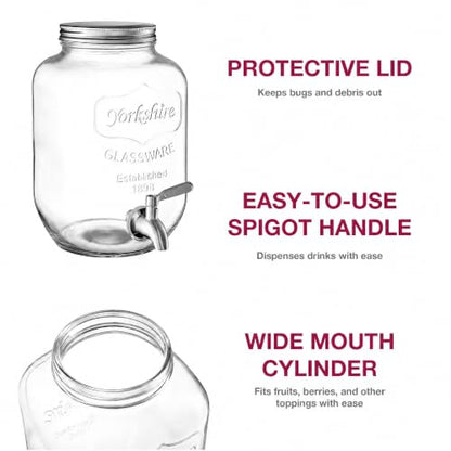 FineDine Glass Drink Dispenser with Stand & Stainless Steel Spigot – 1 Gallon drink dispensers for parties, glass beverage dispenser Set, punch bowl for Lemonade, Juice, 2 Pack - color: Clear