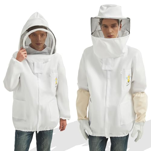 Sting Proof Bee Jacket,XXL (6'0"-6'4"), with 2 Veils & Goatskin Gloves | Wasp Suit Beekeeper Jacket, Unisex Beekeeping Gear for Professional & Beginner Beekeepers, Apiary Work & Halloween Costume - size: XXL