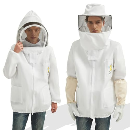 Sting Proof Bee Jacket, M (4'11"-5'3"), with 2 Veils & Goatskin Gloves | Wasp Suit Beekeeper Jacket, Unisex Beekeeping Gear for Professional & Beginner Beekeepers, Apiary Work & Halloween Costume - size: M