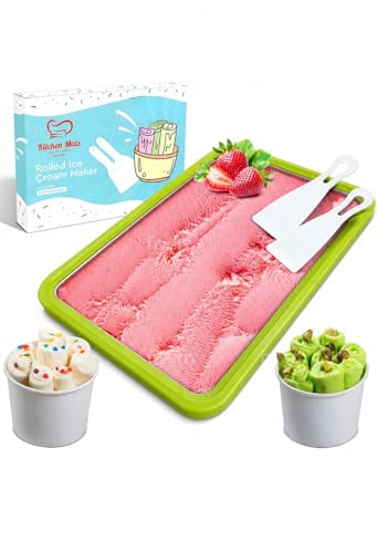 Extra Large Rolled Ice Cream Maker (14"x10") - Make Instant IceCream w/the Family - Manual Roll Your Own IceCream - Roll Ice Cream Tray (Green) - color: Green