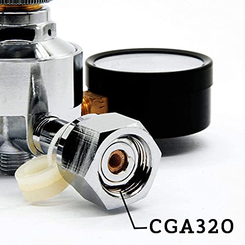 PERA CO2 CGA-320 Keg Regulator Regulator with Gas Line,Pressure Adjustment Knob with Safety Manual Pressure Relief Valve with a gas quick disconnect and a 5/16'' swivel nut, 2pcs hose clamps;