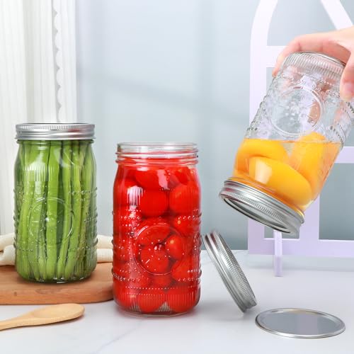 32 oz Wide Mouth Mason Jars with Lids and Bands, 12 Pack Clear Glass Canning Jars for Fermenting, Preserving, Quart Size Large Mason Jars for Jam, Pickling, Meal Prep, DIY Crafts