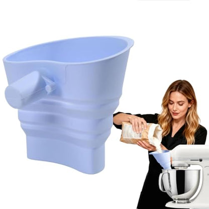 Silicone Flour Funnel for Stand Mixers, Mess-Free Pouring Ring for Baking Ingredients, Flexible Food-Grade Silicone, Dishwasher Safe,Blue