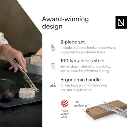 LARS NYSØM Cheese Knife Set Edge 2 pcs. I Cheese Knife Set Made of Stainless Steel I Premium Gift Box I Perfect as Christmas Gift (Stainless Steel) - color: Stainless Steel, size: 9.8"