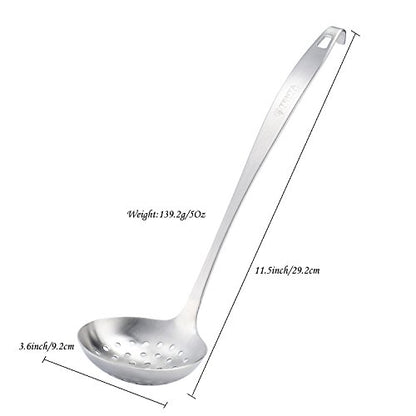 TENTA Kitchen Dia 9CM One Piece Stainless Steel Skimmer/Slotted Spoon/Strainer Ladle with Hook and Hole for Easy Hanging,11.5"x 3.6" - size: 3oz Slotted Ladle