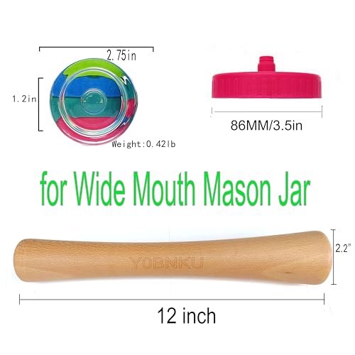 Complete Mason Jar Fermentation Kit with Pounder, 4 Glass Weight and 4 Fermenter lids Sauerkraut Caps Fermenting Food Tool for Wide Mouth Mason Jars-Jars Not Included (Have pounder) - size: With Pounder