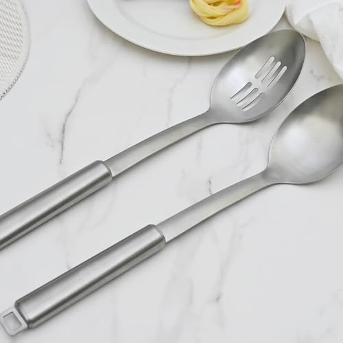 18/0 Stainless Steel Cooking Spoons Set, Serving Spoon & Slotted Spoon, Kitchen Cooking Utensils Set, Housewarming Daily Use Commercial, Pack of 2 - size: Cooking Spoons - 2PCs