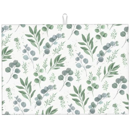 Sage Green Dish Drying Mat for Kitchen Counter Microfiber Absorbent, Spring Dish Draining Mat Aesthetics Kitchen Decor Extra Large 18"x24" (Green, 18x24in) - color: Green