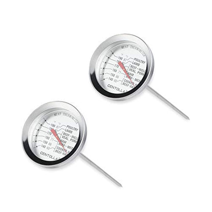 2 Pieces Meat Thermometer for Roaster Oven, Food Thermometer for House Cooking,Large 2.12-Inch Easy-Read Face, Oven Safe Leave in,Stainless Steel Stem Silver
