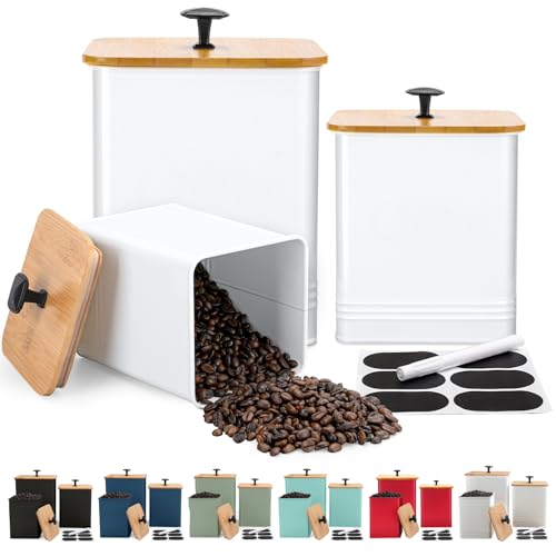 Kitchen Canisters Set of 3, Metal Flour Sugar Storage Containers with Airtight Lids-Canisters Sets for Kitchen with Customizable Chalkboard Labels & Marker Pen-Spice, Coffee Storage Jars(White) - color: White