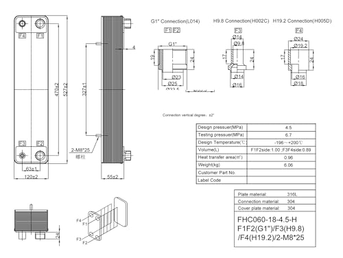 Female Thread Plate Wort Chiller Version 0.96m2 316L Stainless Steel 18 Plates Brazed Plate Heat Exchanger Instead SWEP Heat Exchanger(H16 2) - color: H16 2