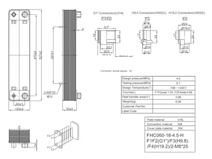 Female Thread Plate Wort Chiller Version 0.96m2 316L Stainless Steel 18 Plates Brazed Plate Heat Exchanger Instead SWEP Heat Exchanger(H16 2) - color: H16 2