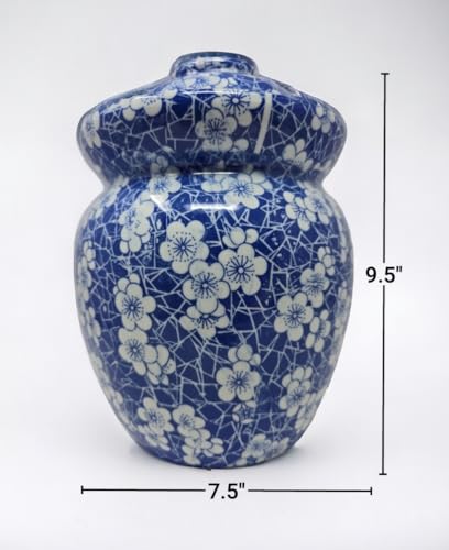 Porcelain Pickling Jar with 2 Lids Fermenting Pickling Kimchi Crock Food Storage Blue Cherry Blossom (10 IN) - size: 10 IN