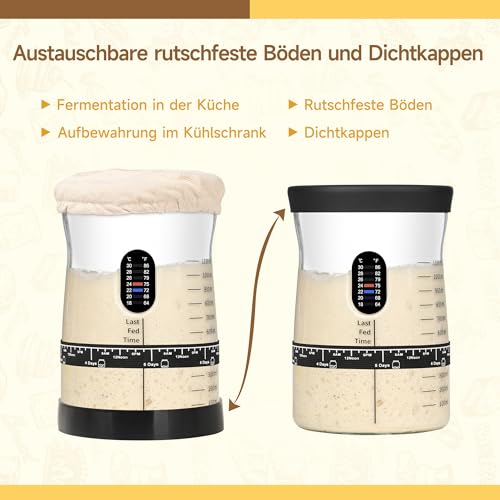 Coco Bird Pro Sourdough Starter Kit- 50oz Large Capacity Sourdough Starter Jar, 17 Flavorful Fermentation Recipes, Sourdough Bread Baking Supplies for Making Delicious Sourdough Breads(2 Sets) - color: Black