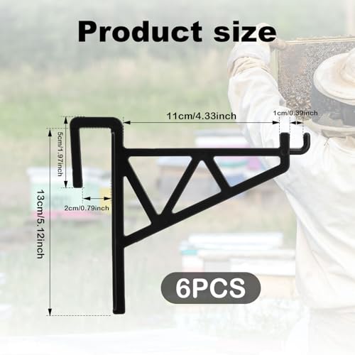 6pcs Beehive Frame Holder, Plastic Beekeeping Frame Perch Bee Hive Stand Support Bracket Grip for Honey Harvesting & Inspection for Beekeeper Accessories Supplies (Black)