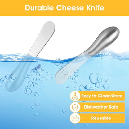 Dimeho 2 Pcs Butter Knife Little Cheese Spreader Knives Stainless Steel Spreader Knife Set Cocktail Knives for Condiments Cheese Charcuterie Board Jam Pastry making and Other Kitchen Daily - color: silver