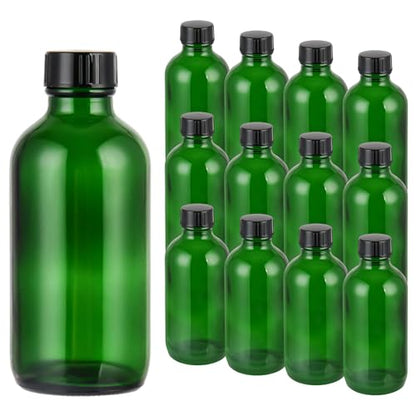 Small Glass Bottles with Lids Boston Round Shot Bottles for Health, Immunity, Ginger Juice, Essential Oils, Potion - Leak Proof Mini Travel Containers (Green UV, 4oz-12Pack) - color: Green UV, size: 4oz-12Pack