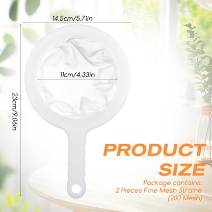 Plastic Fine Mesh Sieve with Handle, 2 PCS Ultra-Fine Nylon Mesh Strainer for Juicing Kitchen Filter Tool Separation Net for Juice, Soy Milk, Coffee, Yogurt, Tea Leaf Filter, Honey, Wine (200 mesh)