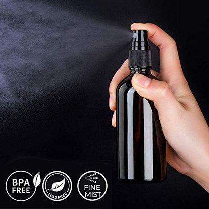 Hydior Amber Glass Spray Bottles for Essential Oils, 4oz Empty Small Fine Mist Spray Bottle 2 Pack - color: Black Amber