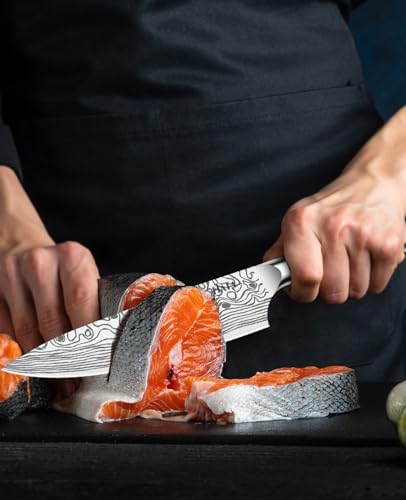 MOSFiATA 8" Super Sharp Professional Chef's Knife with Finger Guard and Knife Sharpener, German High Carbon Stainless Steel EN1.4116 with Micarta Handle and Gift Box - style: 8 inch chef knife