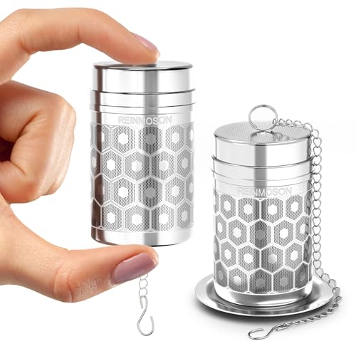 2 Pack Reinmoson Mini Tea Strainers for Loose Tea, Extra Fine Mesh Tea Infuser, 304 Stainless Steel & Updated Slim Threaded Lid, Loose Leaf Tea Steeper for Black Tea, Rooibos, etc - color: 2 Pack, size: Extra Small