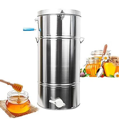 Honey Extractor，2 Frame Silver Stainless Steel Manual Crank Beekeeping Extraction Equipment Honeycomb Drum Spinner Apiary Centrifuge Equipment Beekeeping Tools Bee Machine