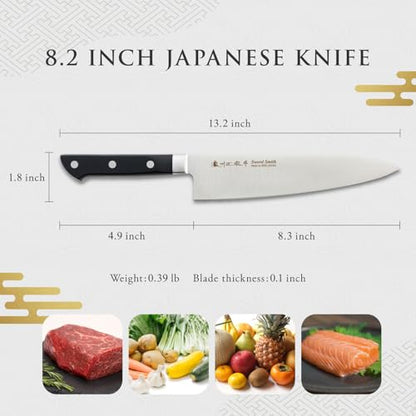 Chef Knife, 8.2 Inch Japanese knife, 濃州正宗作, Stainless steel, Black Handle, Kitchen knife, HOUCHO