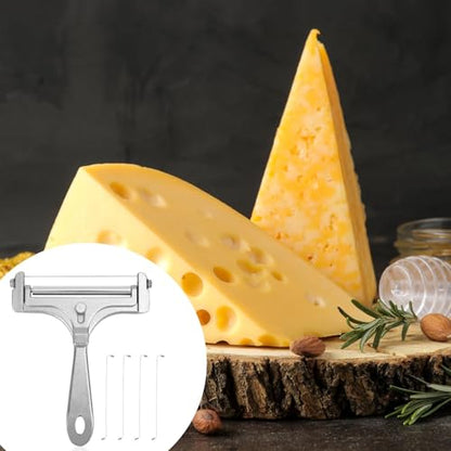 lasuroa Cheese Cutter, Stainless Steel Cheese Slicer with 4pcs Extra Wires Adjustable Handheld Butter Block Cutter for Cheddar Gruyere Mozzarella Kitchen Slicing Tools - style: Cheese Slicer+4 Extra Wires