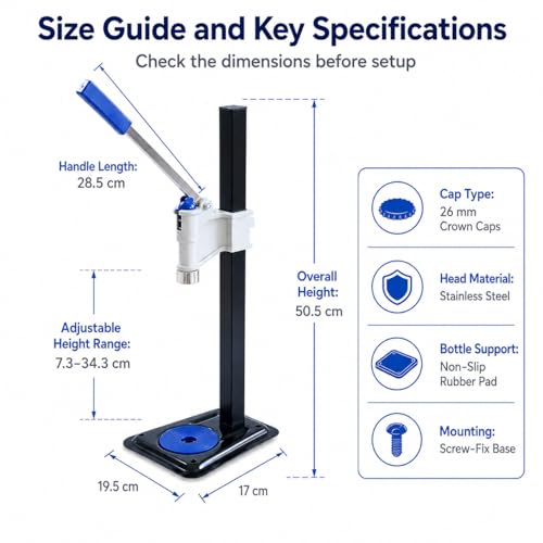 TsoLay Beer Bottle Capping Machine, Adjustable Bench Bottle Capper with Non-Slip Base, Convenient Push-Type Adjustment, Quick and Accurate Capping for Kitchen, Wineries and Bar Counters