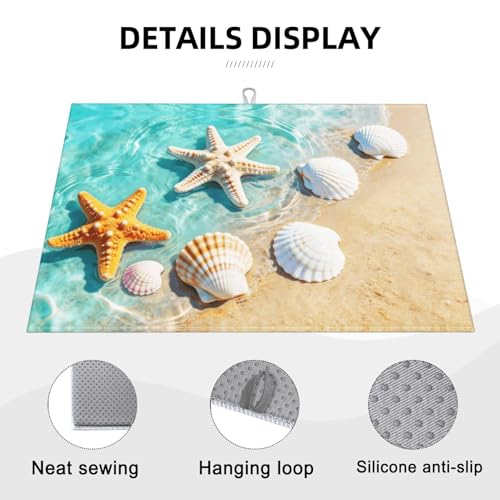 Ocean Sea Dish Drying Mat for Summer Kitchen Counter, Microfiber Absorbent Beach Dish Draining Mat Extra Large 18"x24" - color: Sea